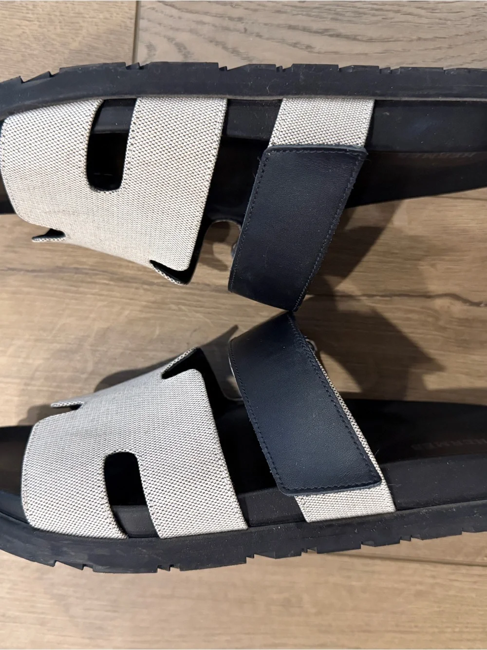 Hermes Black and Beige Chypre Sandals size 39